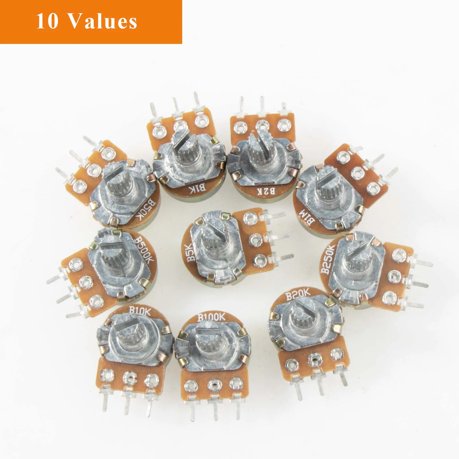 200 Stück WH148 Potentiometer-Kit, Einzelgelenk-Potentiometer mit Drehknopf, B1K, 2K, 5K, 10K, 20K, 50K, 100K, 250K, 500K, 1M