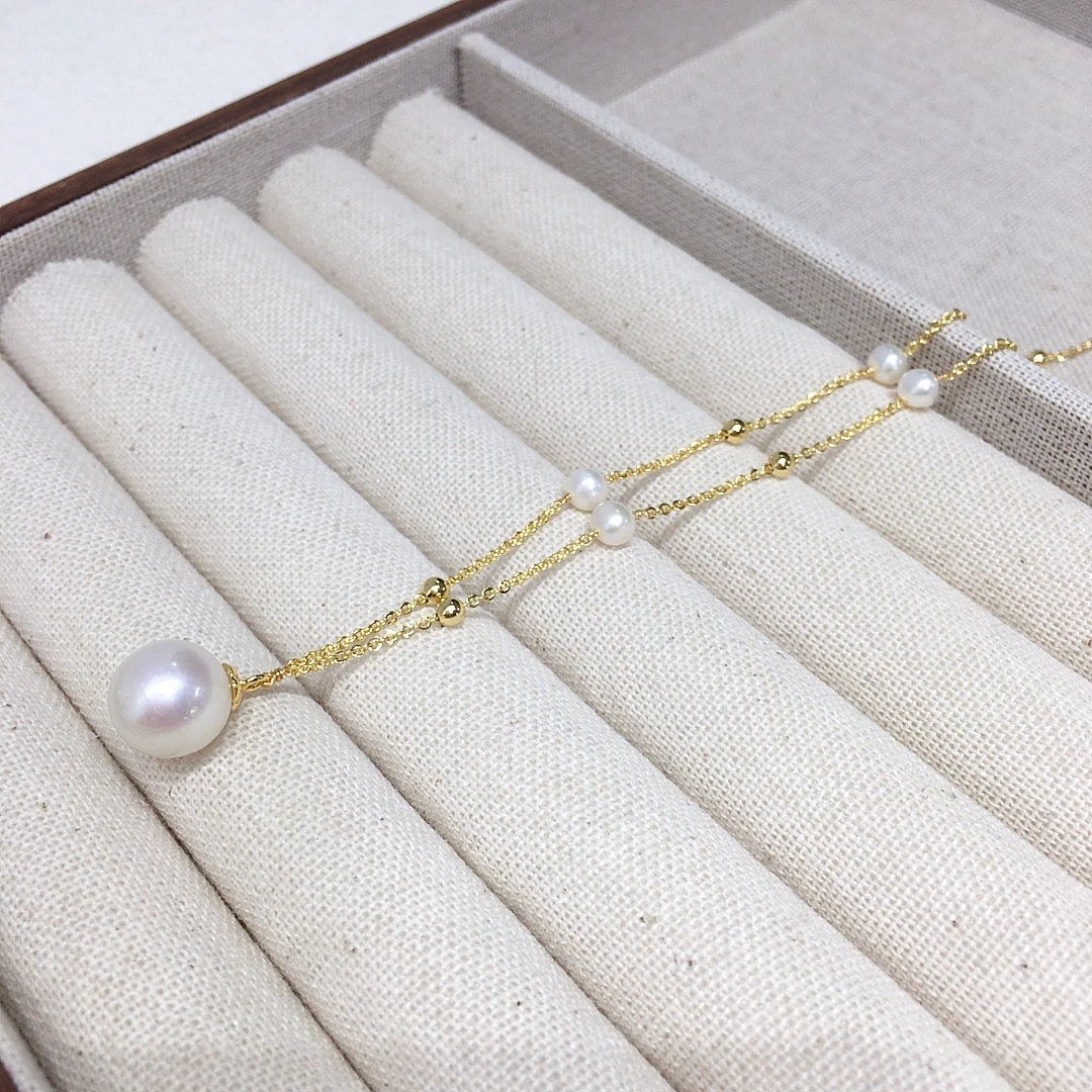 ZHBORUIN 2024 New Babysbreath Big Round Pearl Pendant 100% Real Natural Freshwater Pearl Necklace 14K Gold Plating Jewelry Woman