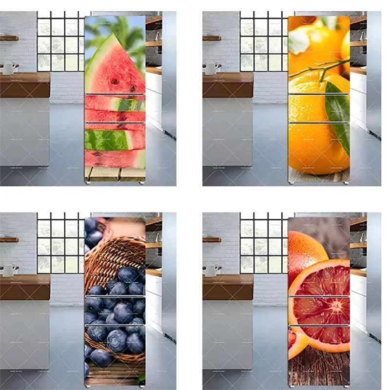 

Fruit Fridge Wall Stickers 3D Self-Adhesive Sticker Removable Peel And Stick Vinyl Refrigerator Wrap Decal For Kitchen Decor PVC