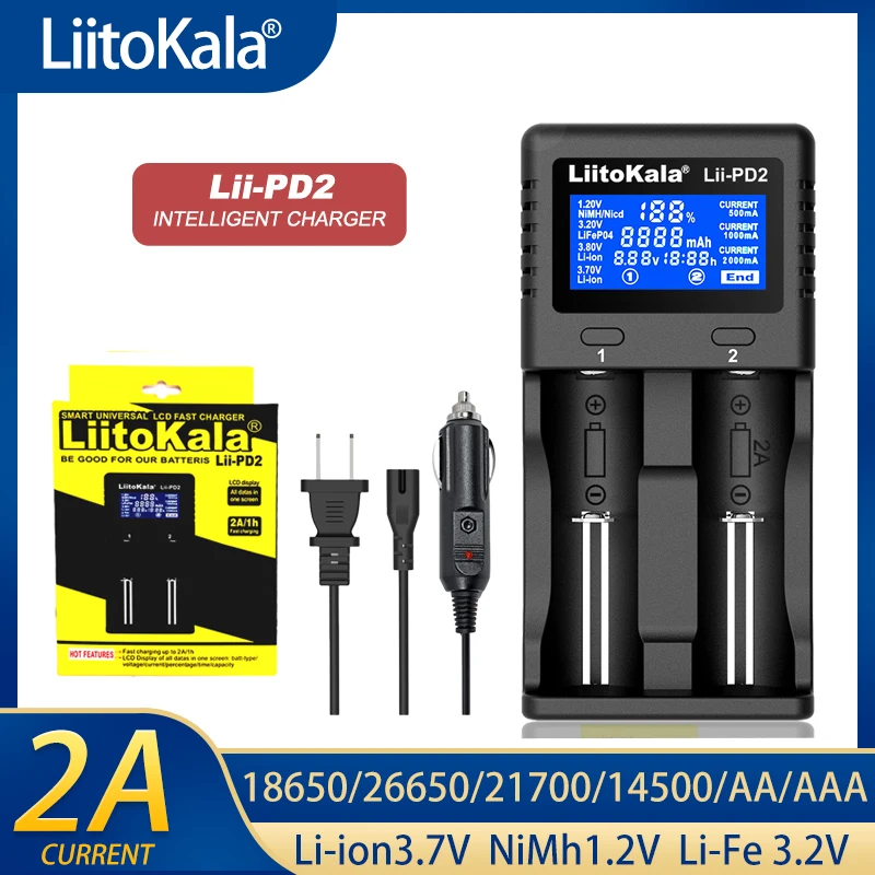 Ładowarka 18650 Liitokala Lii-PD4 PD2 S12 3.7V 3.2V 1.2V inteligentna ładowarka do akumulatora wyświetlacz LCD 21700 26650 AA AAA itp. pojemność