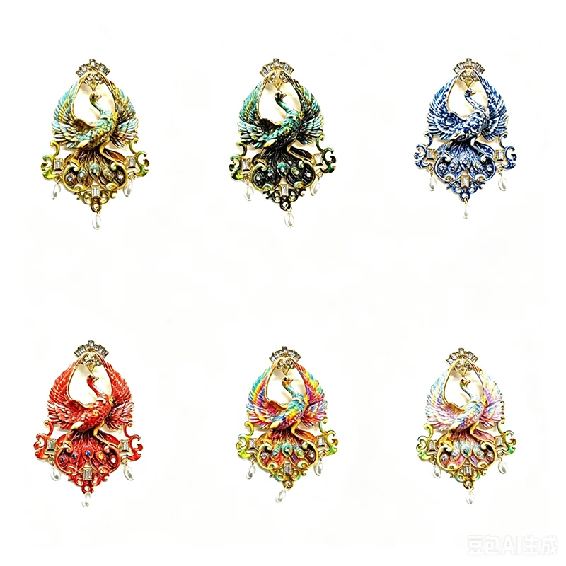 Vintage Enamel Peacock Phoenix Brooch Crystal Pearl Drop Ornate Bird Pin Jewelry Gift - view 2