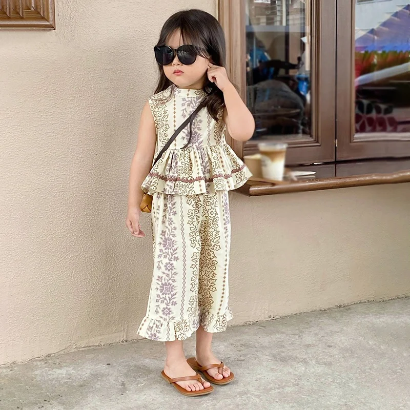 Girls' Clothing Sets Summer Korean Childrens Clothing Vest Pants Two-piece Children's Seaside Holiday Suit Casual Kids Clothes