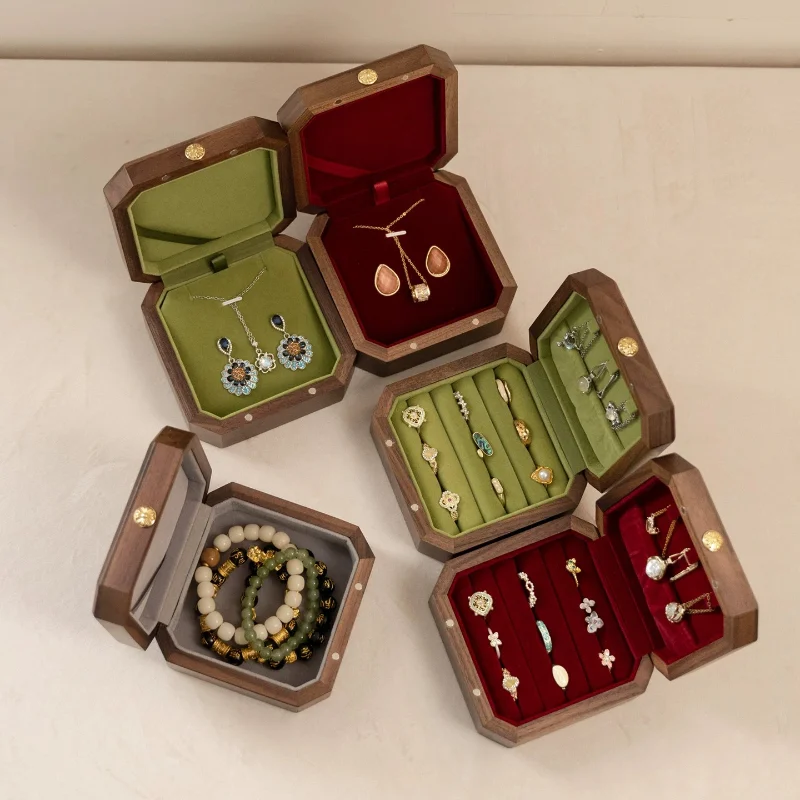 Solid Wood Ring Storage Box Portable Jewelry Packaging Case Give Gift Necklace Organizer Boxes Retro Bracelet Collection Cases