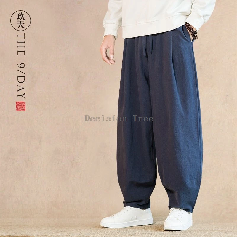 2026 spring linen casual martial arts wushu pants wide leg pants chinese style men loose cotton linen tai chi dao long trousers