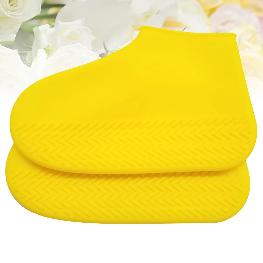 Par de sapatos de silicone amarelo capa resistente ao desgaste engrossar botas protetor impermeável anti-deslizamento sapato capa uso ao ar livre