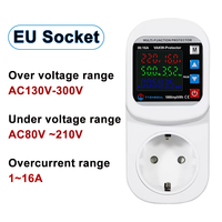 Over Voltage Current Under Voltage Protector Socket AC 230V Adjustable 1-16A Power Surge Protector Metering Timer EU Plug Socket