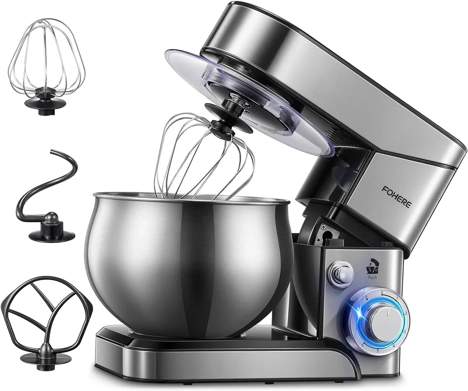 

Stand Mixer, 5.8 QT Stainless Steel Mixer with Dough Hook, Mixing Beater, Wire Whip, Dishwasher-safe, 6+P Speeds Tilt