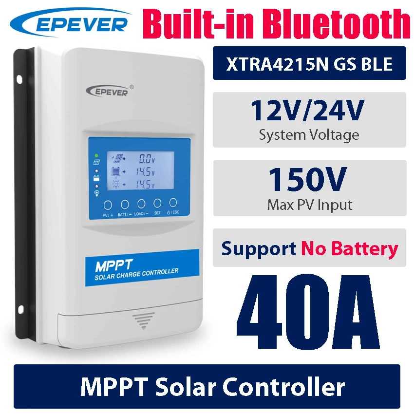 EPEVER 40A MPPT Solar Charge Controller Inside Bluetooth XTRA4215N G3 BLE Support 12V24V Lithium 150V Panel No Battery Mode