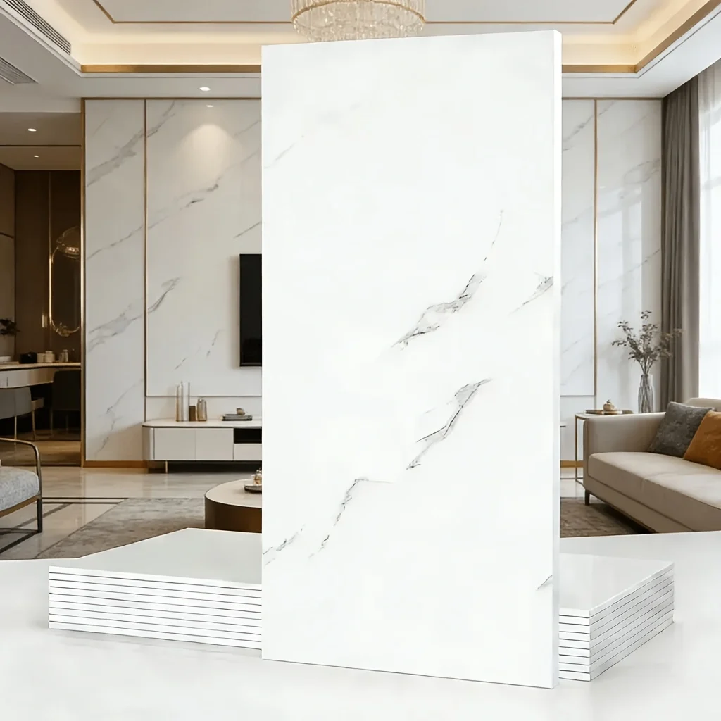 7+1/15+1/21+1 PCS Glossy White Marble Peel And Stick Wall Tiles Waterproof Oilproof Self Adhesive Backsplash Stickers For Kitchen Bathroom Living Room Decor(23.62