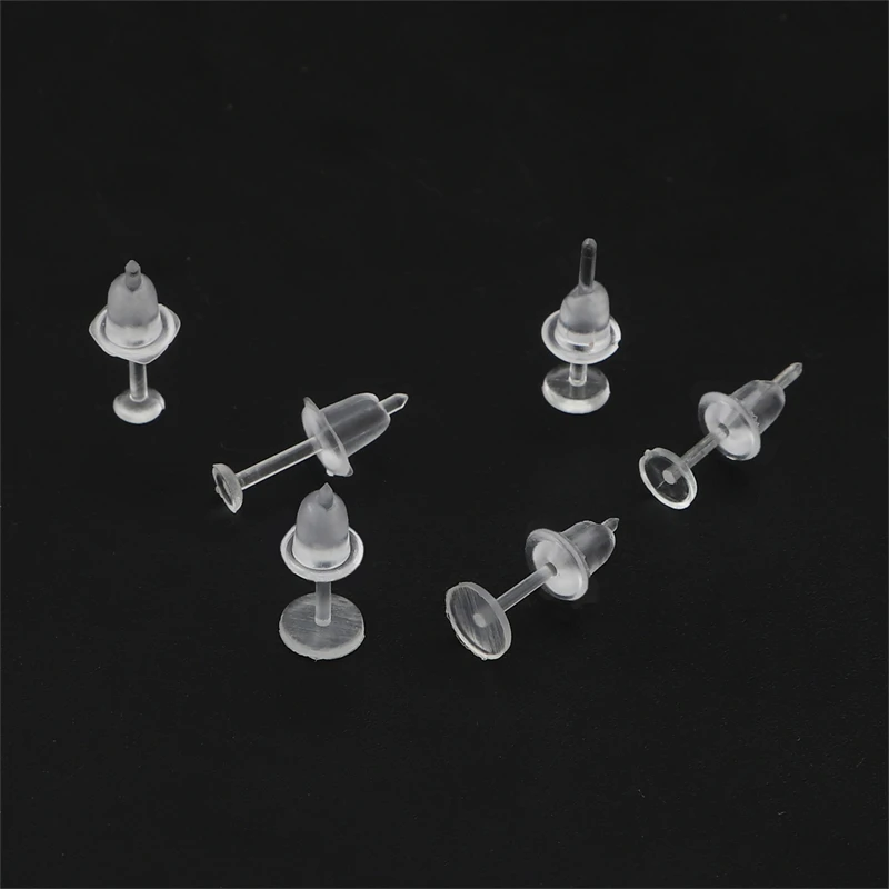 100/200 zestaw hipoalergiczny plastikowy kolczyk przezroczysty silikon kolczyk baza szpilki do Piercing Retainer kolczyki DIY ustalenia