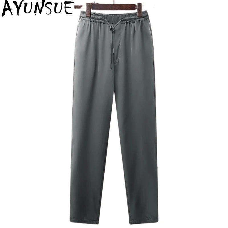 

AYUNSUE 92% натуральные шелковые брюки из тутового шелкопряда для мужчин, высококачественные атласные брюки, мужская одежда, повседневные брюки на шнуровке, Pantalones Hombre