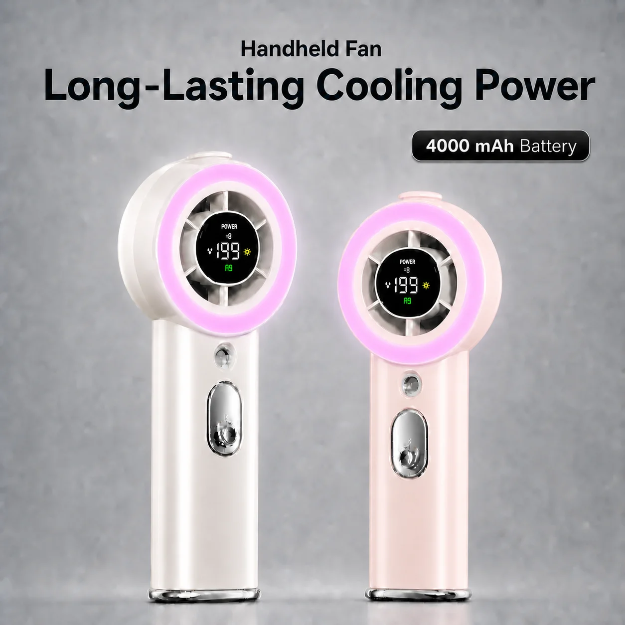 Handheld Fan with Mist Spray Cooling Portable Fan 4000mAh Battery 30ml Water Tank Personal Mini Fan for Camping Journey Travel