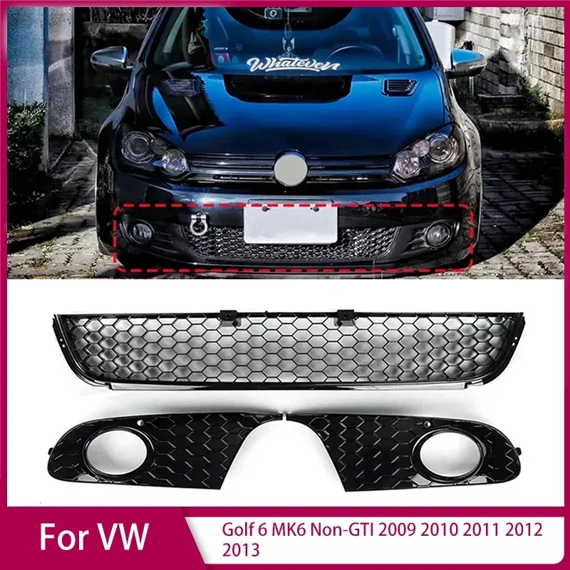 

For VW Golf 6 MK6 Non-GTI 2009 2010 2011 2012 2013 Front Bumper Grille Mesh Grill Fog Light Cover 5K 0853665 5K 0853666