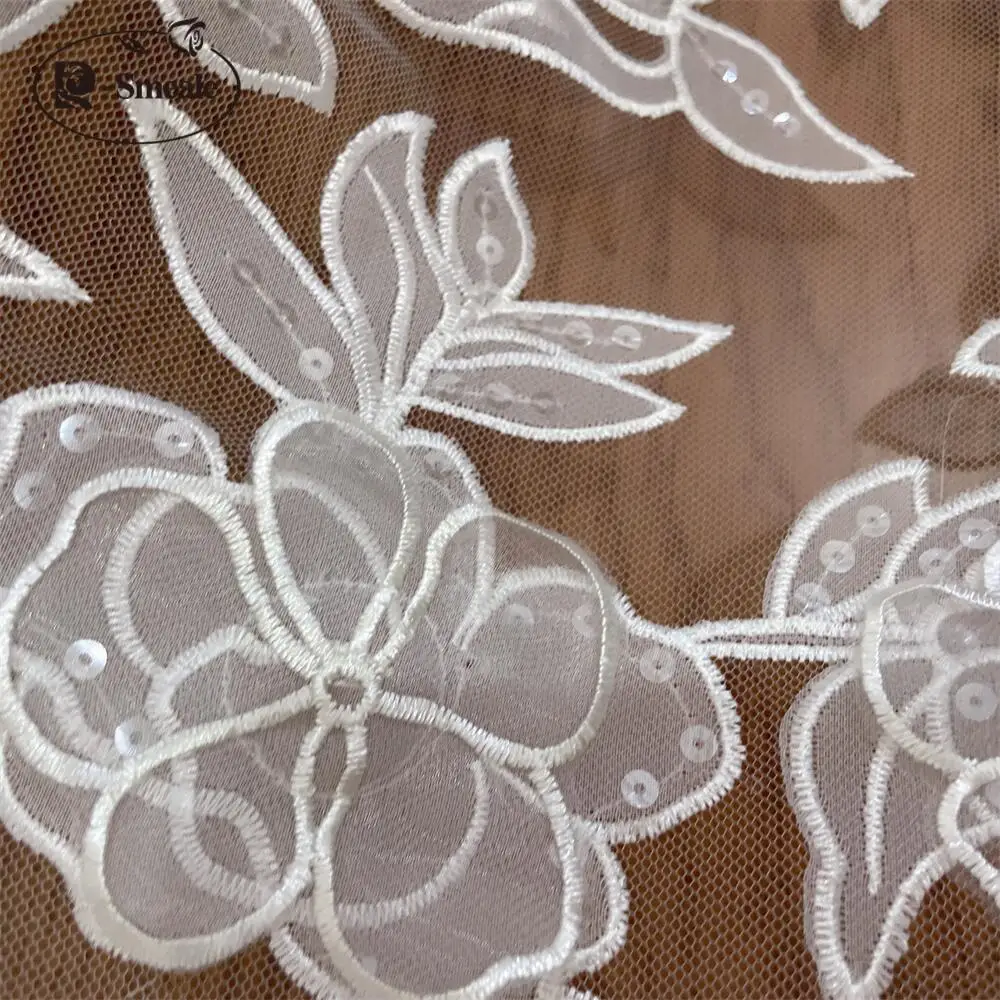 3D Sequin Lace Fabric, Hand Sewing, Wedding Dress, Fashion Show, DIY, High-end Design,  White, RS4881, New