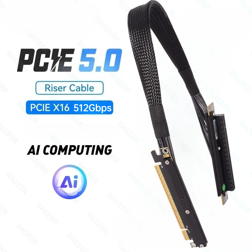 

ADT-Link PCIE 5.0 x16 двойной реверсивный мягкий изгиб видеокарты удлинительный кабель 512 Гбит/с Gen5 для сервера AI корпуса серии 50/40/30