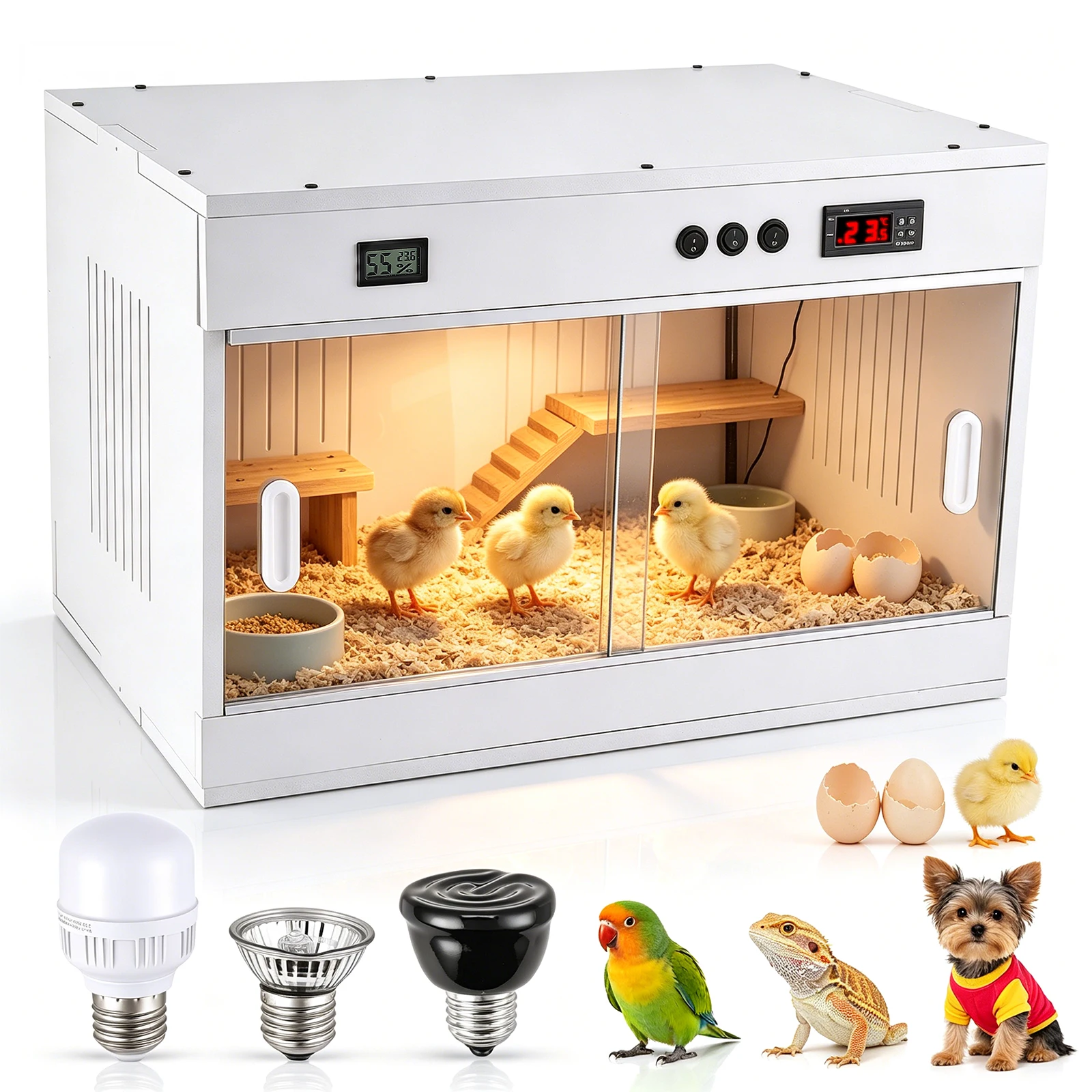Hühner-Brutkiste 96L Großer Hamsterkäfig mit Beleuchtung/UVA-Heizlampe für Eidechsen, Geckos, Hamster, Enten, Kleintiere