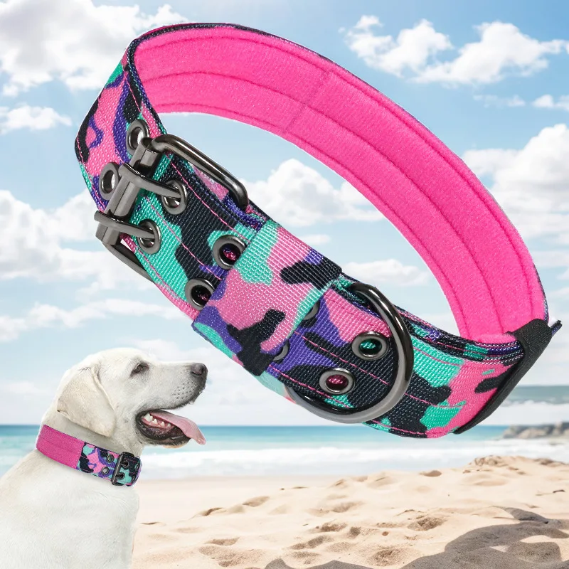 Nylon Tactical Dog Collar for Large Dogs Adjustable with 5-Level Pin Buckle Closure Heavy Duty Pet Collar Leash Attachment Point