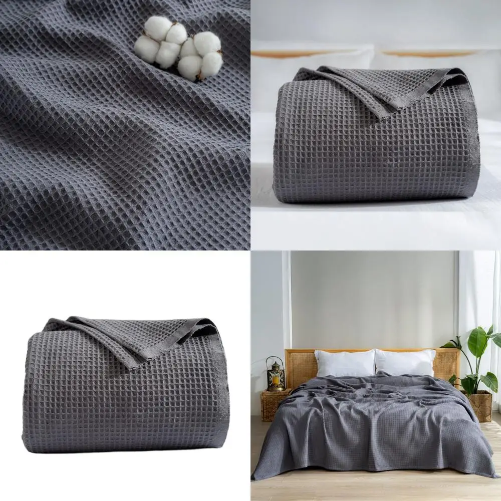 

King Size Turkish Cotton Waffle Blanket - Dark Gray, Lightweight for Summer, 90x110, Made in Turkey