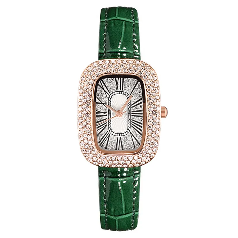 Women Small Green Quartz Watch Pigeon Egg Design Female Quartz Wristwatch Rhinestone Starry Sky Dial Popular Girl Gifts