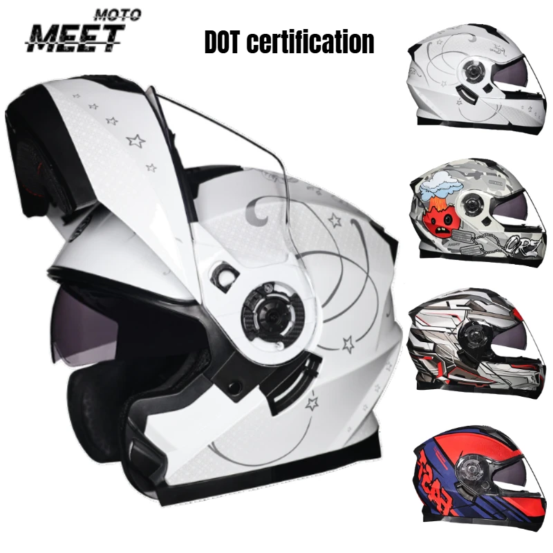 

DOT certification Full Face Dual Visor Motorcycle Helmet Motocross Racing Scooter Modular Flip Up Helmets Casco Moto Capacete