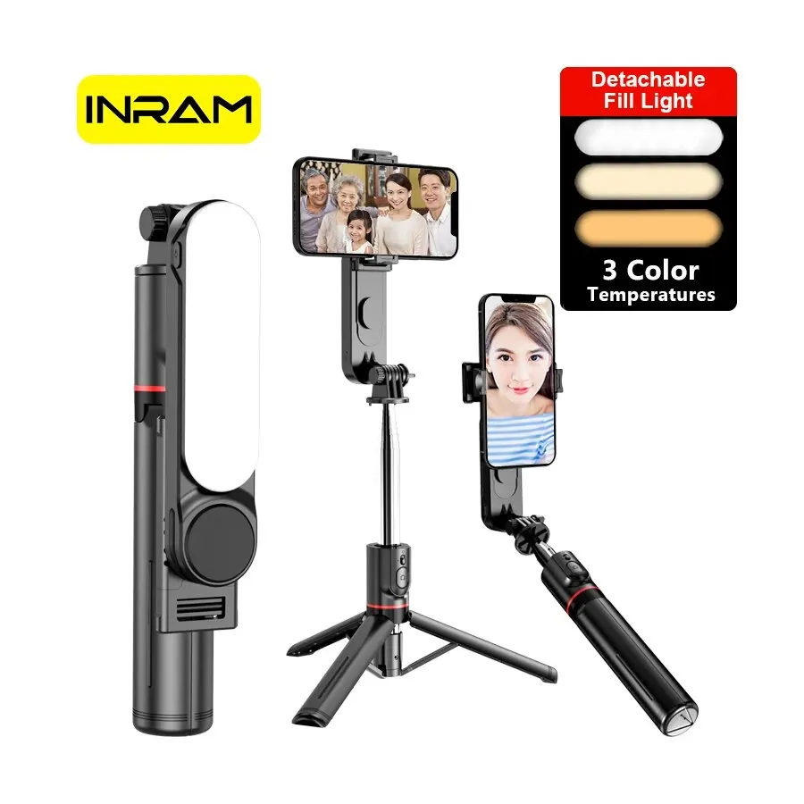 INRAM-L15 Selfie Stick,Foldable,Mini Tripod Photo Live with Fill Light,Wireless Bluetooth Remote Shutter, Portable