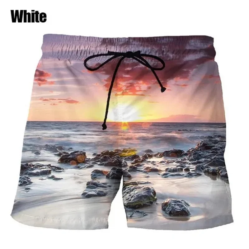 Seaside Sunset Graphic Beach Shorts Men 3D Print Board Shorts Swimsuit homme 2023 Summer Hawaii Swim Trunks Cool Kids Ice Shorts