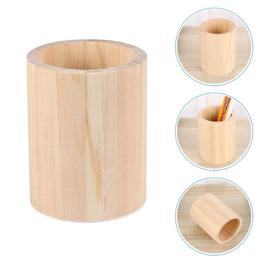 

4Pcs Unfinished Wood Pen Holder Blank Desktop Organizer DIY Pen Cup Makeup Brush Holder Office Supplies Storage