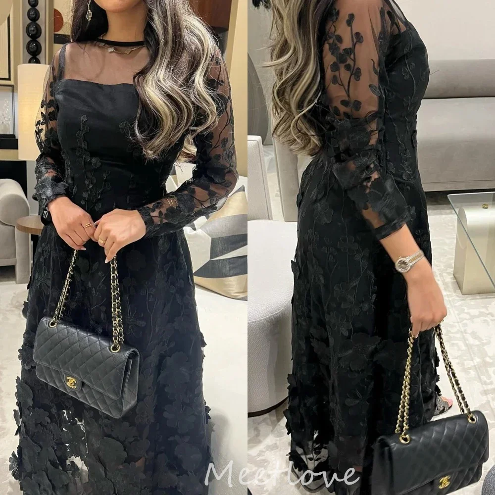 

Meetlove Women Prom Saudi Arabia Jewel A-line Formal Ocassion Gown Applique Anke length Skirts Organza Evening Dress فساتين سهره