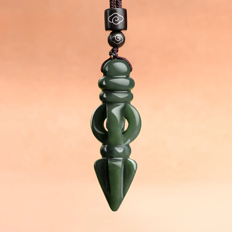 Natural Hetian Jade Down Magic Pestle Ink Jade Pendant Upscale Atmospheric Men's Jade Necklace Jewelry Lucky Amulet Gift