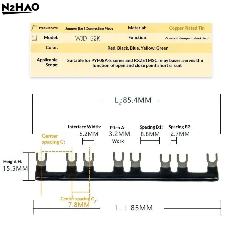 1Pc Multicolor Relay Side Connection Bar Terminal Block Shorting Blade Connection 2-10 Position Side Insert For HH52P PYF08A-E