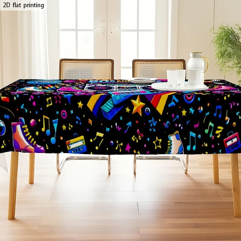 One vintage 80s-90s neon music party print tablecloth -