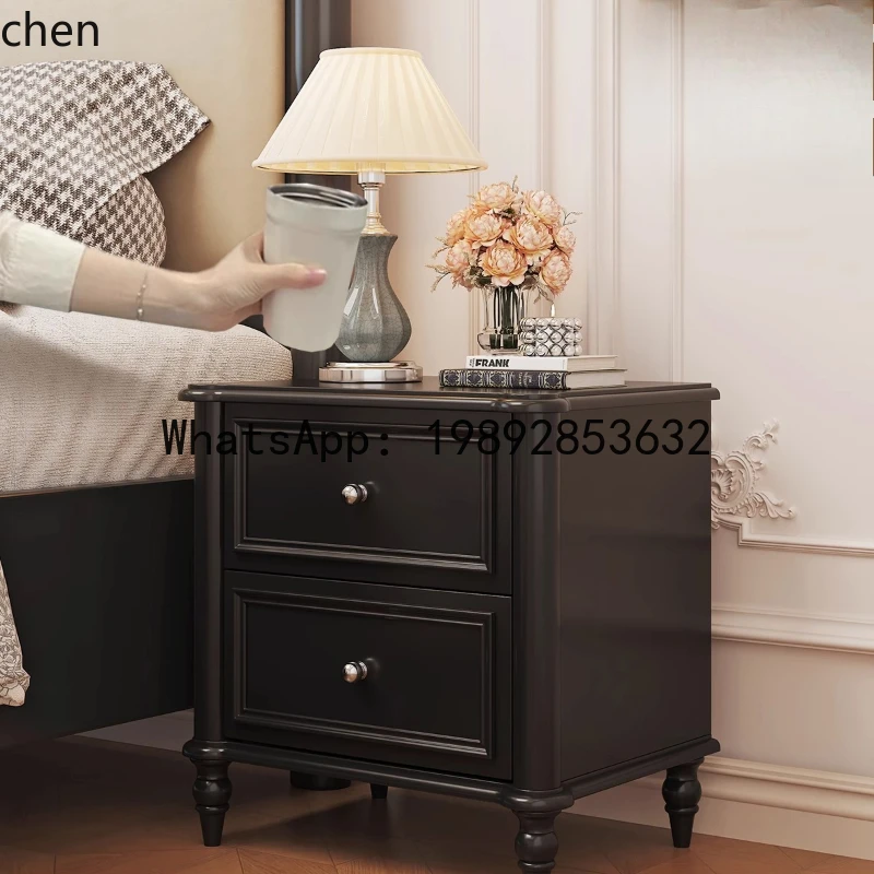 

solid wood bedside table high-end black light luxury small apartment bedroom cabinet