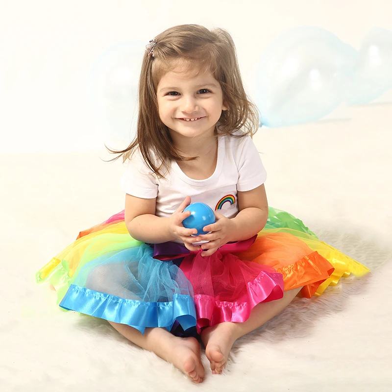 Rainbow Mesh Tulle Skirts Children\'s Elastic Waist Skirts Sweet Layered Fluffy Cake Fluffy Tutu Skirt for Festival Party Decor