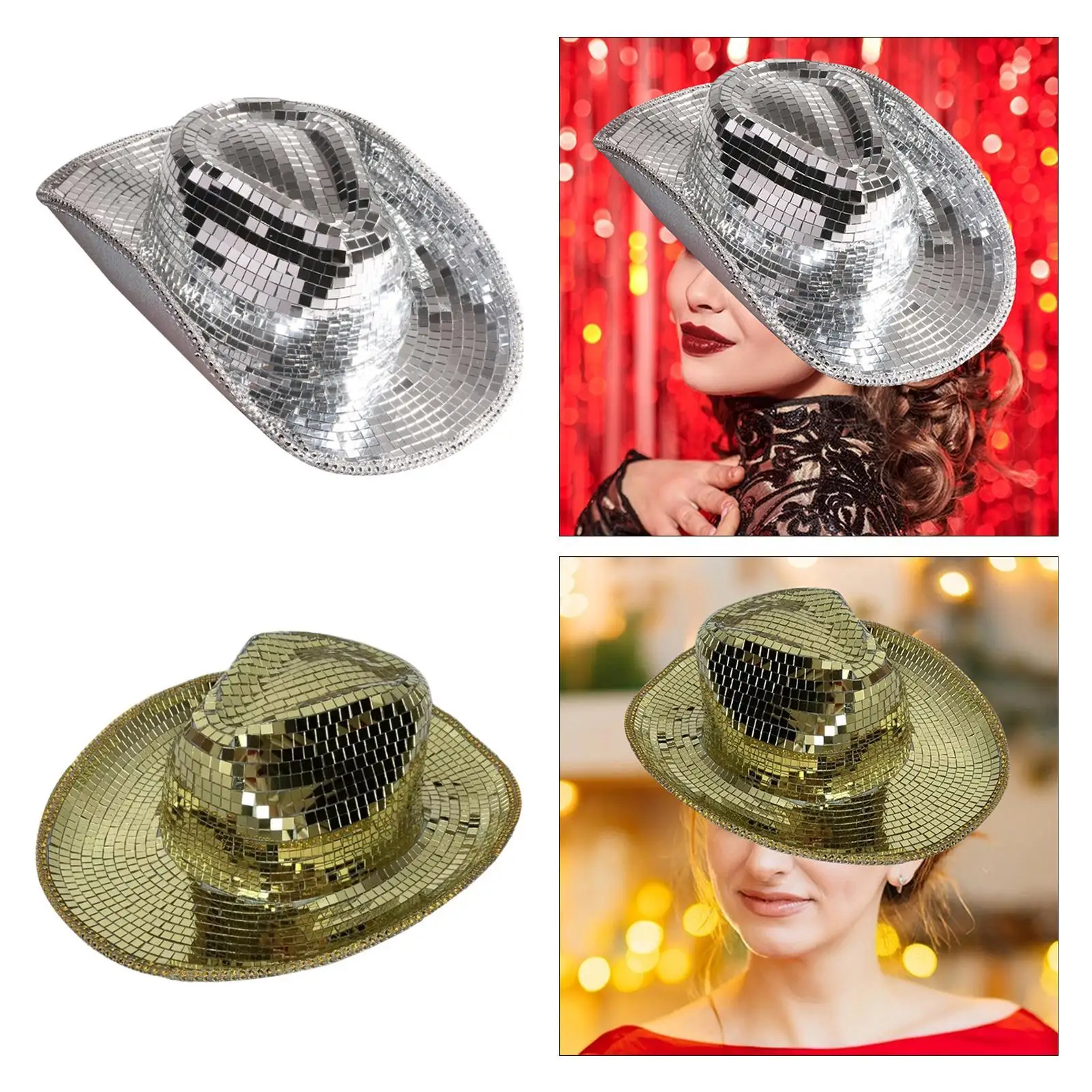 Cowboy Hat Glitter Versatile Jazz Top Hat Sunhat Sun Protection Hat for Stage Performance Holiday Travel Party Supplies Props