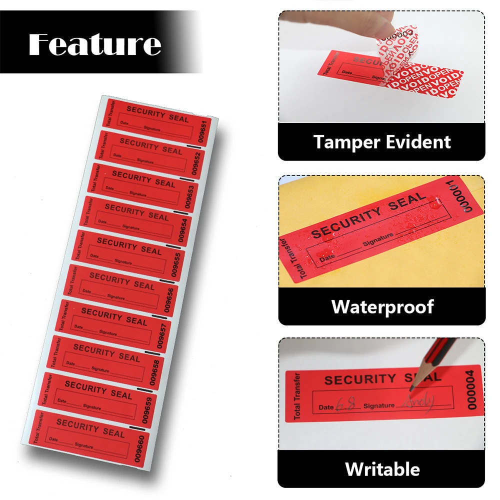 Red Adhesive labels Tamper Proof Stickers/Seals Warranty Void Seal Label sticker with Unique  Serial Number High Security Label