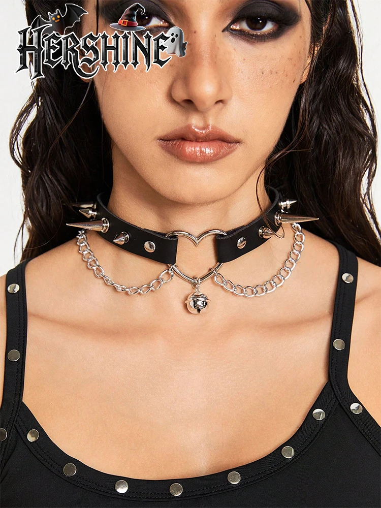 HERSHINE 1 piece women's love bell pointed nail collar Y2K Gothic dark punk style Halloween accessories fun cosplay items