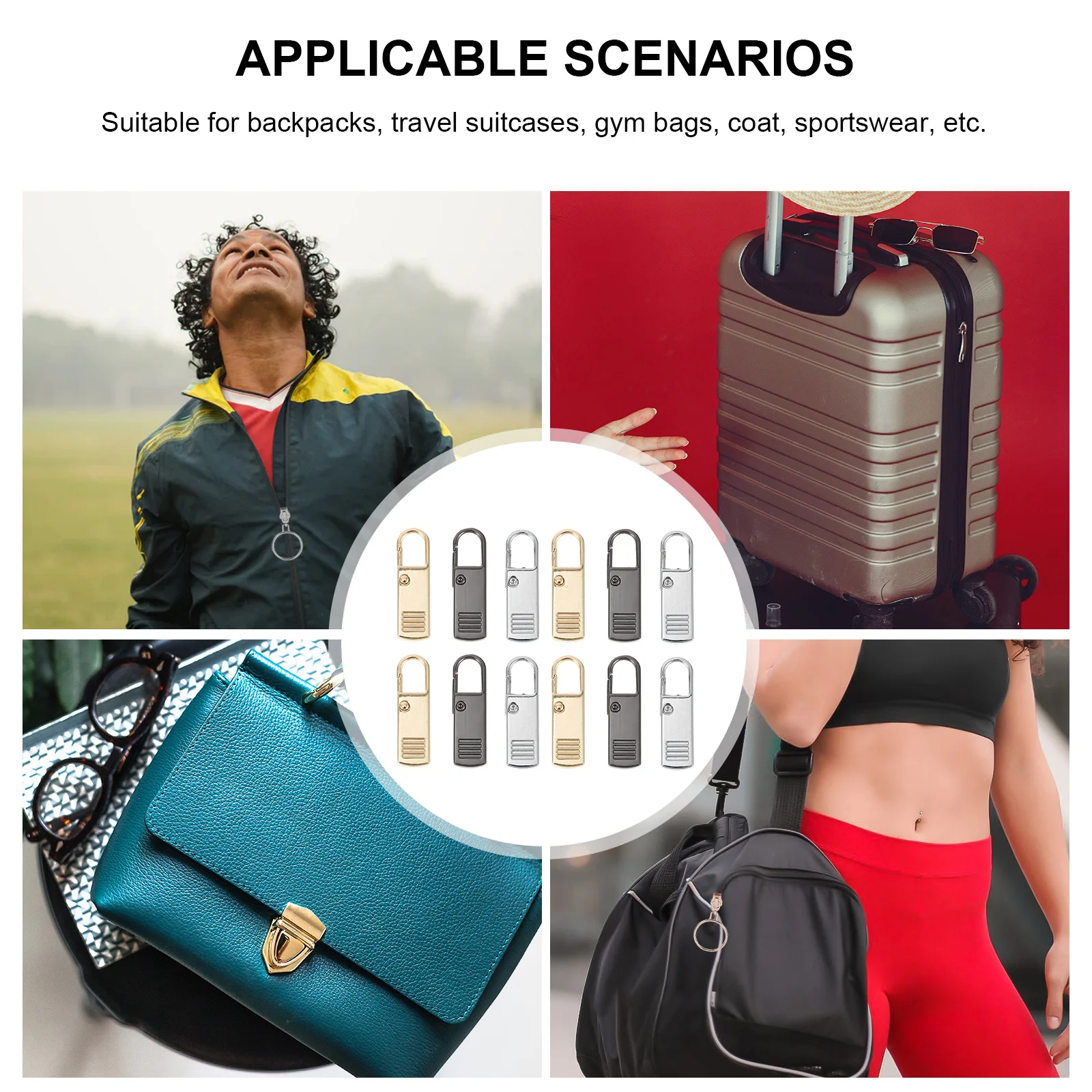 

12pcs Metal Pulls Alloy Replacement Sliders For Clothing Bag Boots Repair Kit Replacement Puller Zipper Head Tab Apparel Zipper