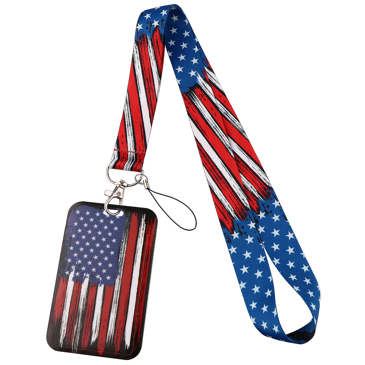 American Flag Print Lanyard For Keychain ID Card Cover Passport Student USB Badge Holder Neck Straps Phone Accessories