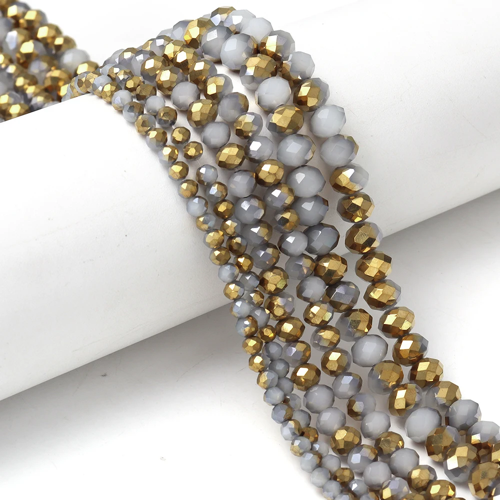 

4/6/8mm Faceted White Jade Crystal Glass Beads Gold Plated Flat Round Loose Beads For Handmade Crafts Making DIY Accessories