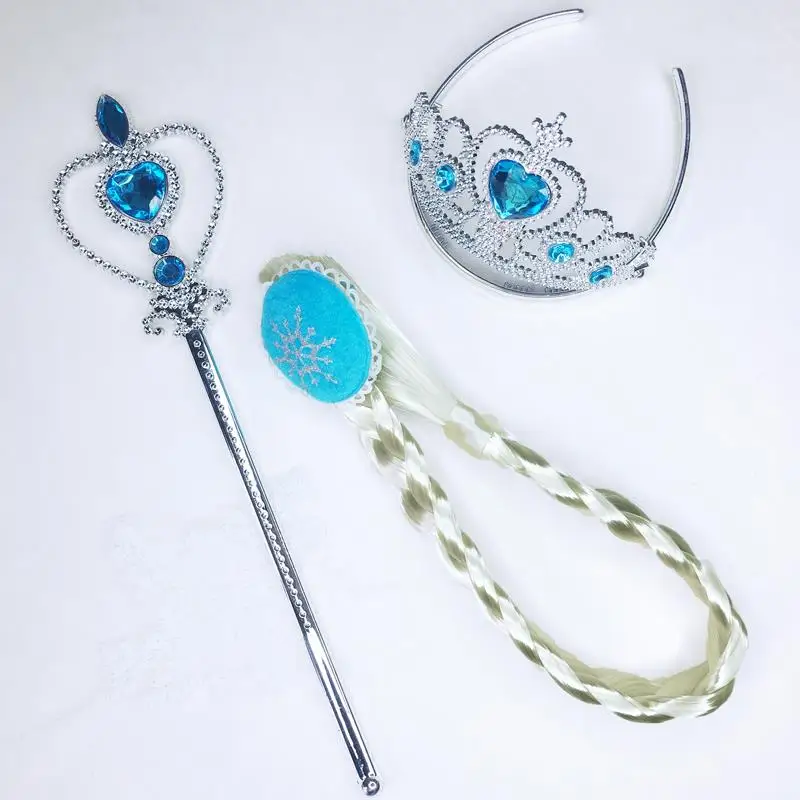 Girls Elsa  Kids Princess Accessories Set 2Pcs Crown Crystal Magic Stick for Child Cospaly Performance Costume Birthday Gifts