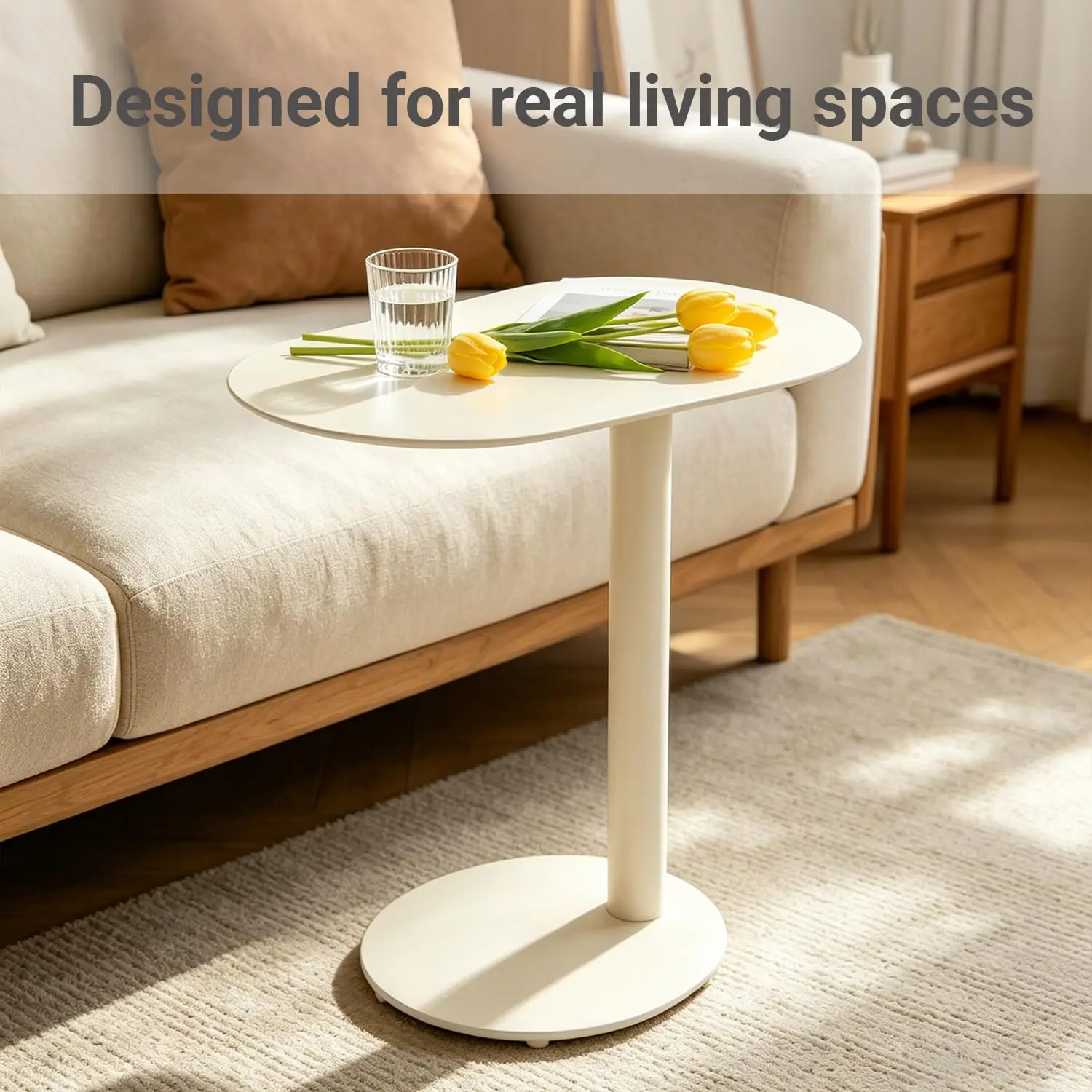 Modern C-Shaped End Table, Small Metal Side Table for Sofa Couch Bed Snack Tray Tables for Living Room Bedroom