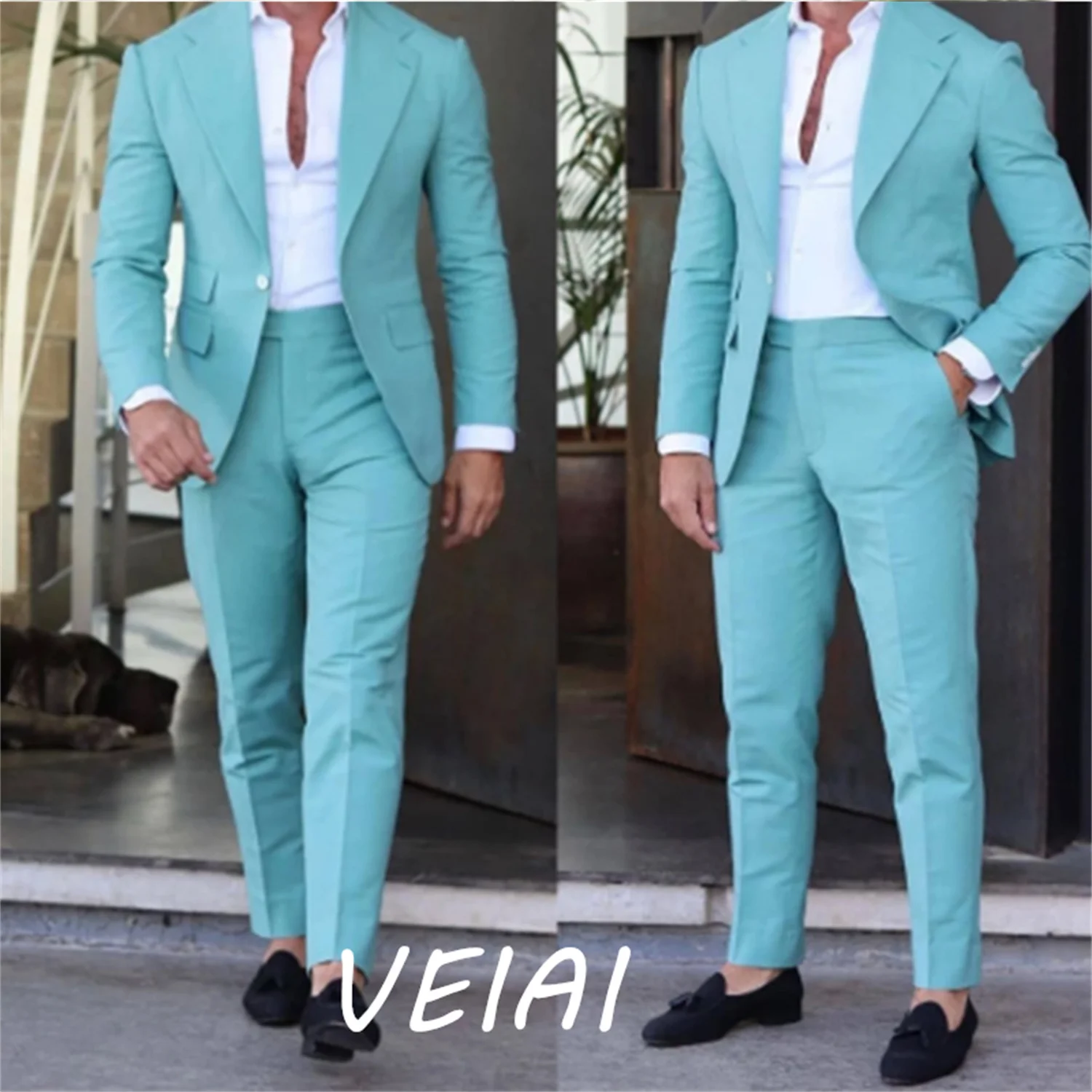 

CustomizedGentleman Blue Mens Tuxedos Plus Size Business Pants Suit Tailored Prom Party Hot Sell Wedding Custom Made Suits 2 Pie