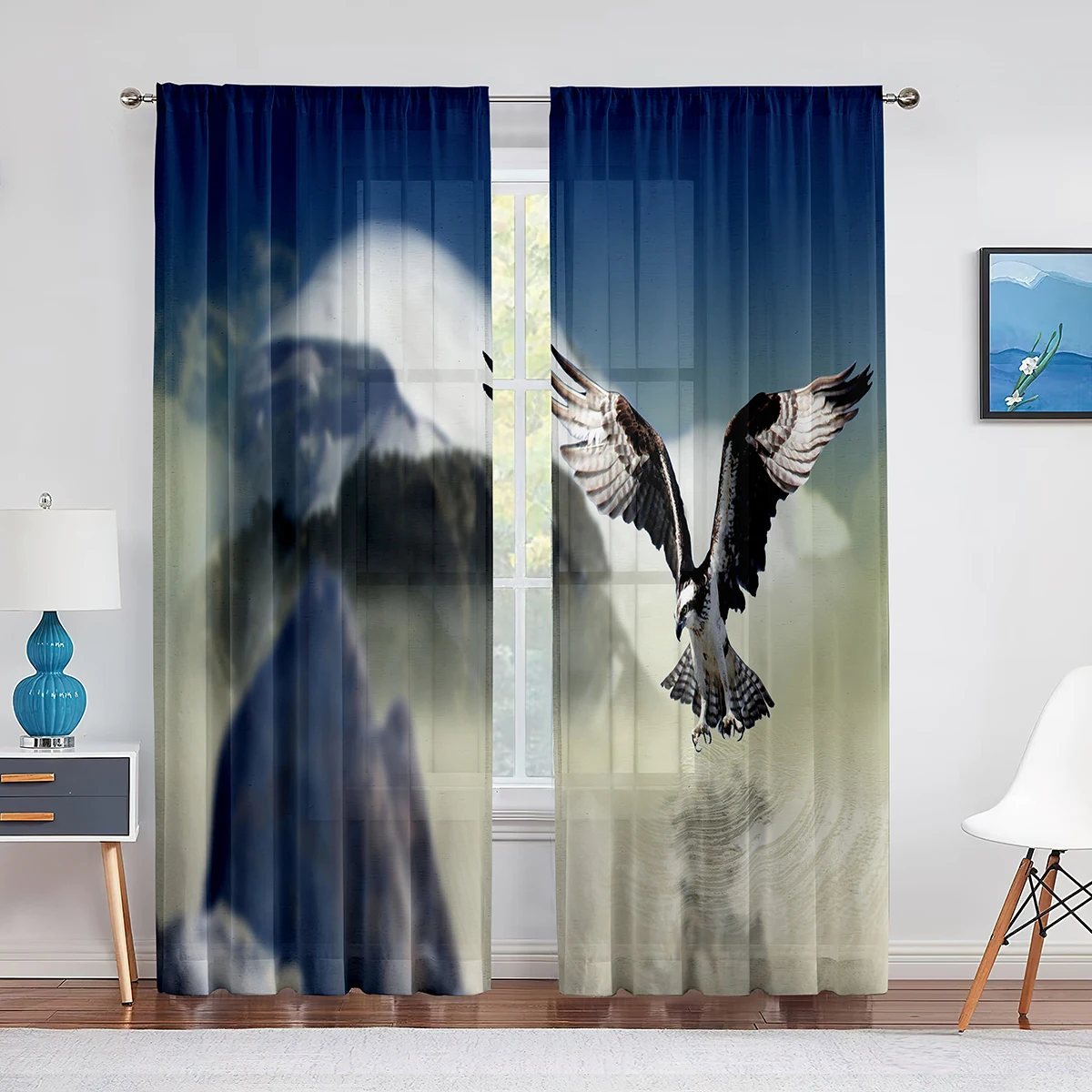 View of Bald Eagle Flying In The Mountain Forest Tulle Window Treatment Sheer Voile Curtains for Living Room Bedroom Decoration