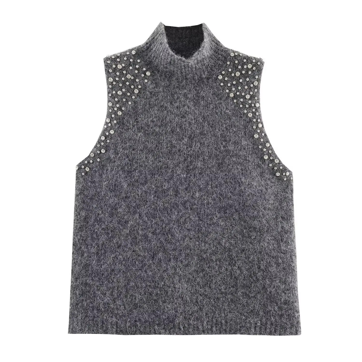 

Women's Street Casual Vest Top Autumn Solid Color Blended Jewelry Beaded Pullover Sleeveless Vest Fashionable Elegant Sweater