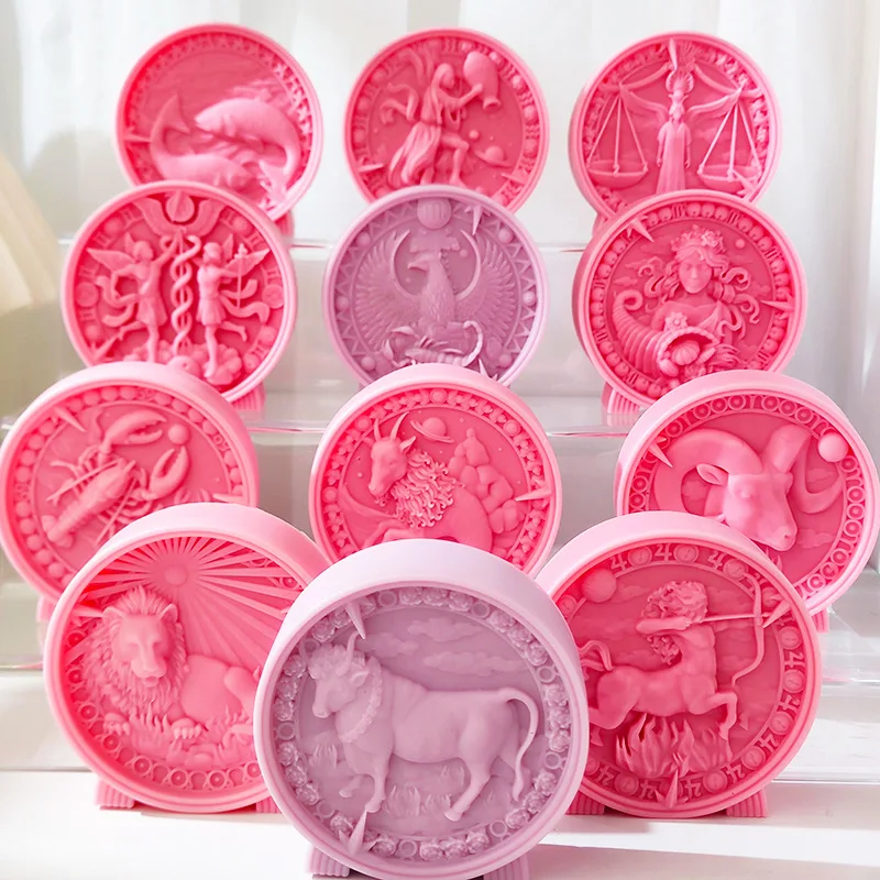12 Constellation Relief Aromatherapy Candle Silicone Mold Valentine\'s Day Gift Constellation Mousse Cake Silicone Baking Mold