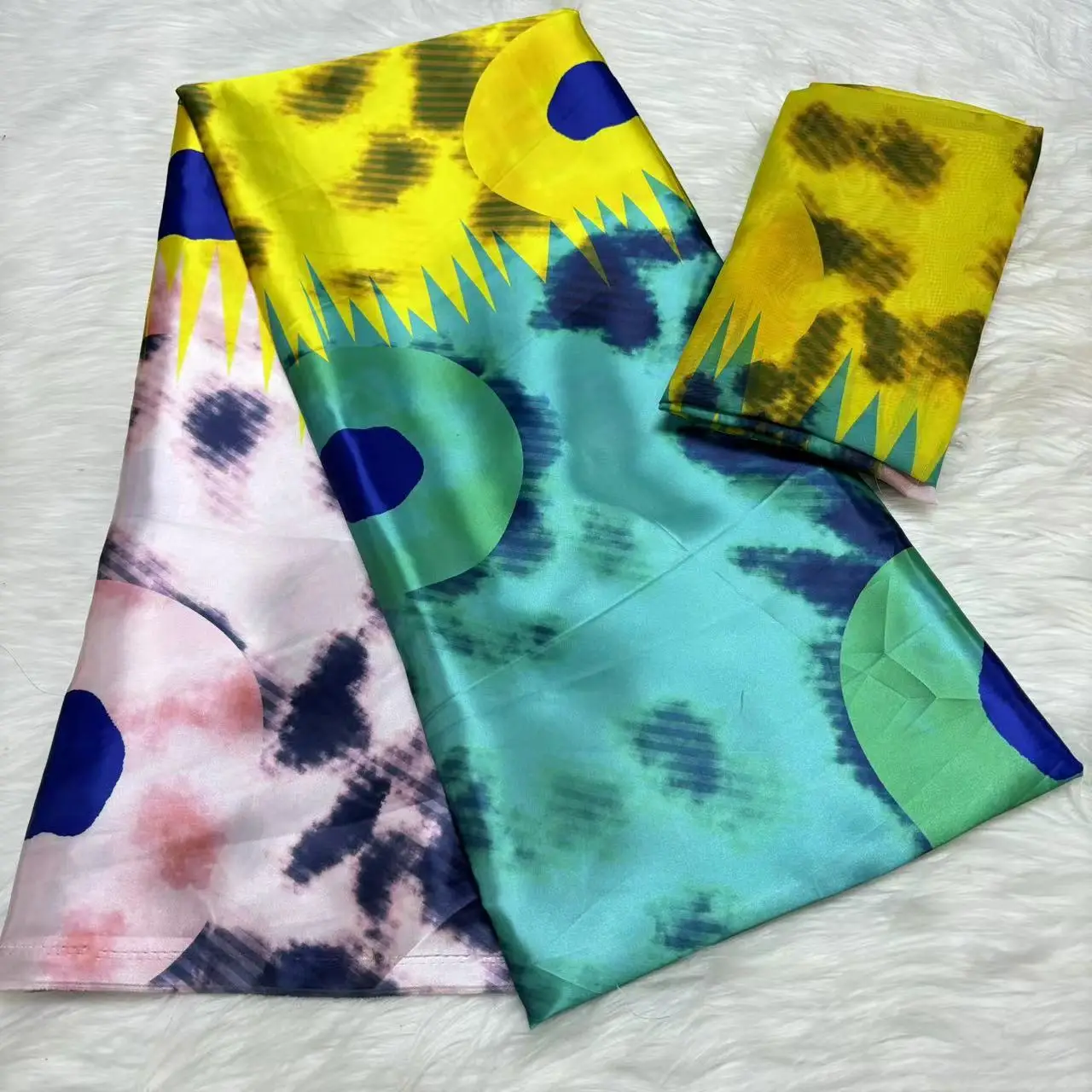 Latest Satin Organza Fabric Soft Silk Fabric African Material Ankara Prints High Quality For Women DIY Dress 4+2 Yards b55-2