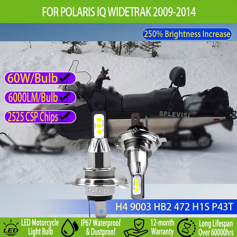 

H4 LED Motorcycle Headlight Bulb - Enhanced Safety with 250% Brighter Beam For Polaris IQ Widetrak 2009 2010 2011 2012 2013 2014
