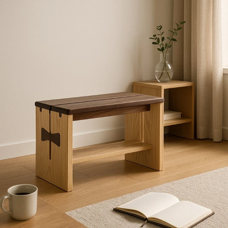 

Black Walnut Entryway Shoe Bench Solid Wood Tailed Seat Home Doorway Shoe Seating Bedroom Footrest Stool