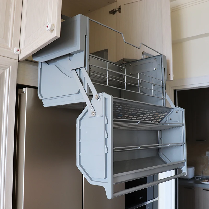 سلة مزدوجة منسدلة لخزانة المطبخ، منظم مخزن، جامع سحري