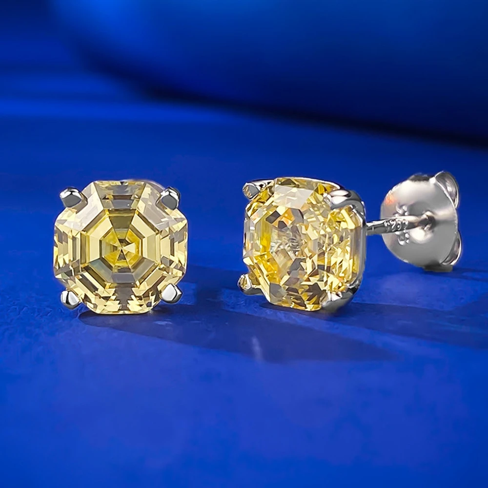 PuBang Fine Jewelry 100% 925 Sterling Silver Asscher Cut Lab Created Moissanite Diamond Stud Earrings for Women Anniversary Gift